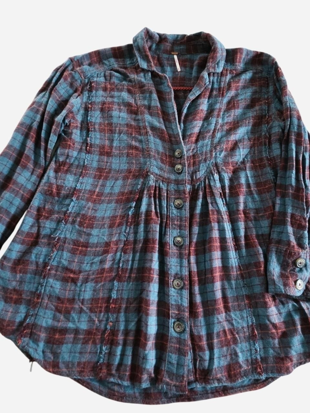 Free People wool blend plaid button down shirt flannel purple blue size M - Picture 5 of 8